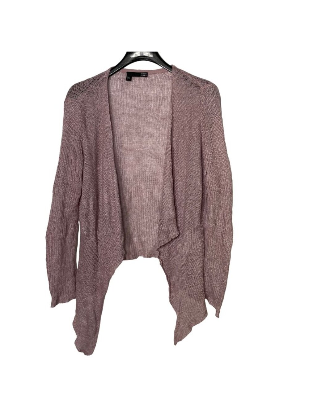 Eileen Fisher Linen Blend Open Loose Knit Waterfall Cardigan Pink Purple Sz SM